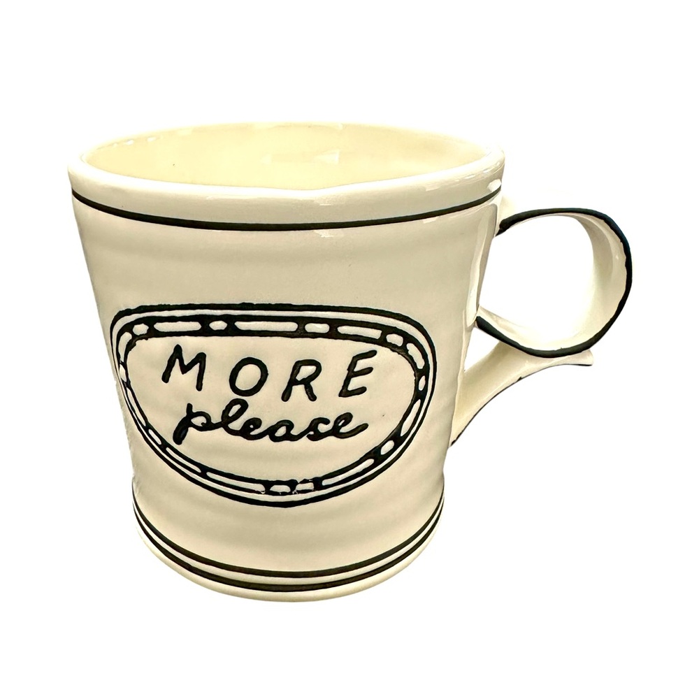 Molly Hatch Anthropologie More Please Cream Black Mug Handpainted